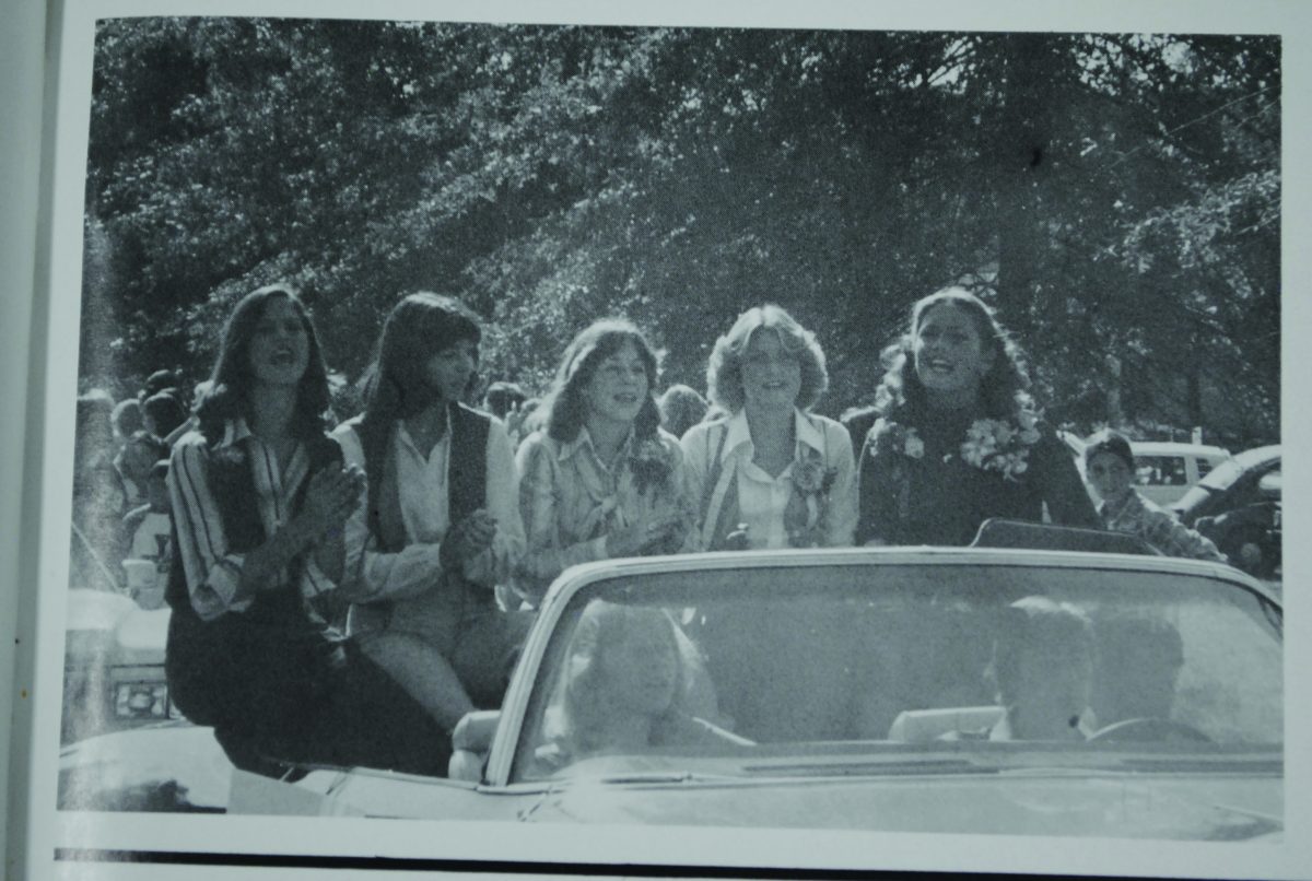Students ride in the homecoming parade during the homecoming pep rally in the 70s. Photo Courtesy Mrs. Taylor.