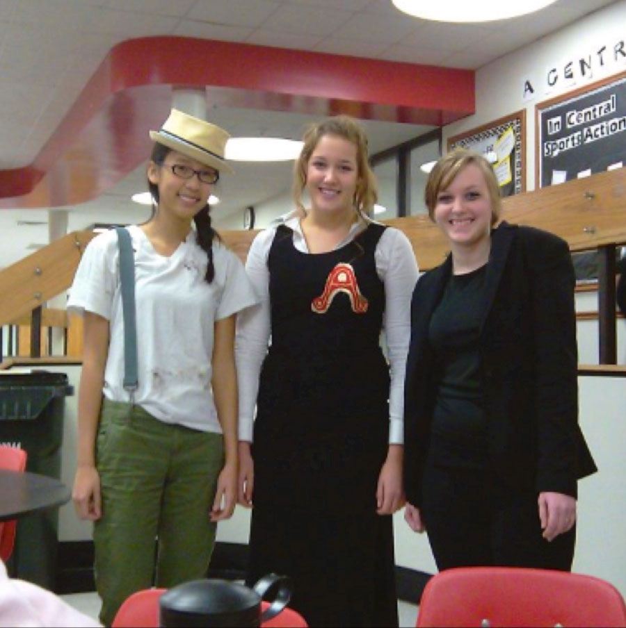 Seniors Nicole Bunte, Alyssa Yee and Melissa Franke took advantage of an extra credit opportunity in English teacher Mr. Sean Rochester’s class in 2011 by dressing up as literary characters for Halloween. Photo courtesy of Nicole Bunte.
