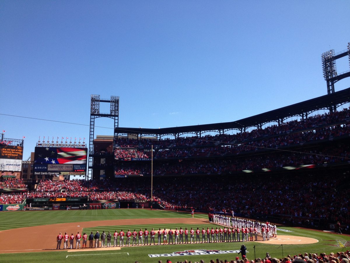 The+Washington+Nationals+and+St.+Louis+Cardinals+introductions+prior+to+first+pitch+at+game+1+of+the+NLDS.++Photo+by+Jason+Sobelman
