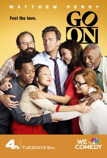 Matthew Perry, pictured in middle as character Ryan King, leads the cast in new T.V. series.  Photo courtesy of nbc.com/go-on.