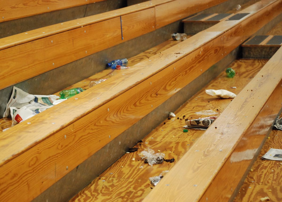 The bleachers after students left the gym after watching the home-opener against Parkway North.