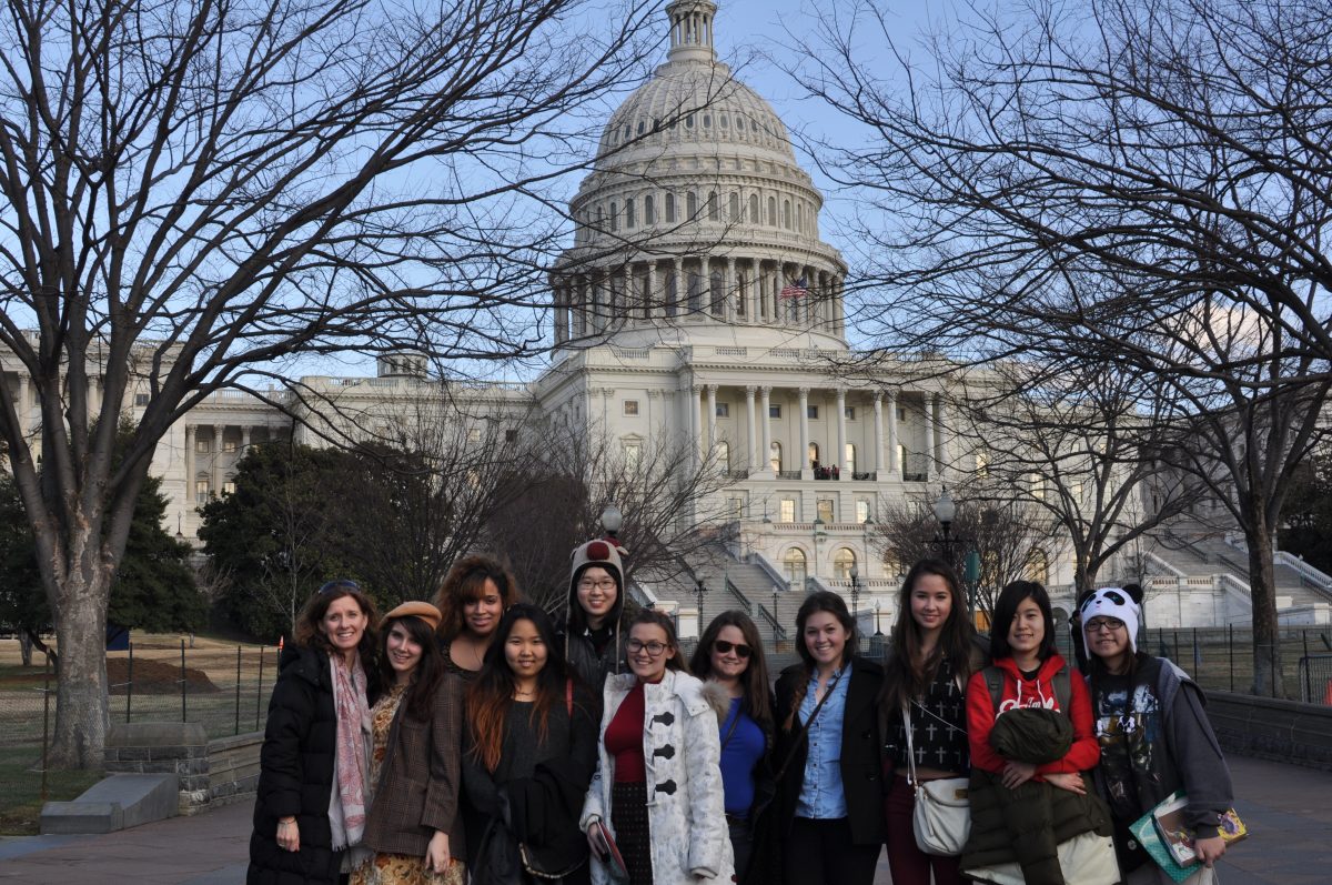 The AP Art class stands in front of the Capitol building during their annual trip to Washington DC.  Photo courtesy of junior Ginny Shin.