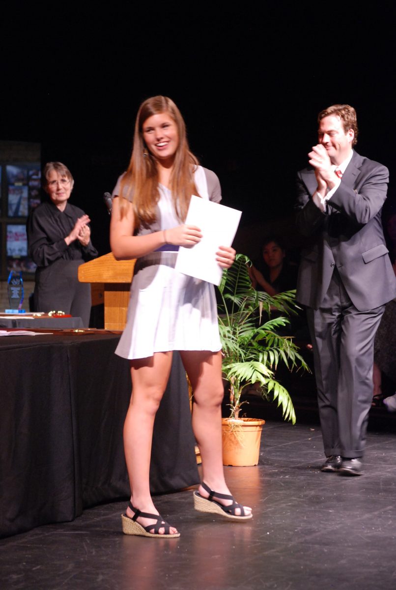 Senior Alyssa Waitz receivers her Scholar Athlete award at the 2013 awards ceremony. Photo by Meaghan Flynn. 