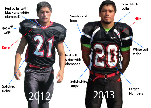 The differences between the 2012 uniforms and 2013 uniforms. Photo Illustration by Matt Stern.