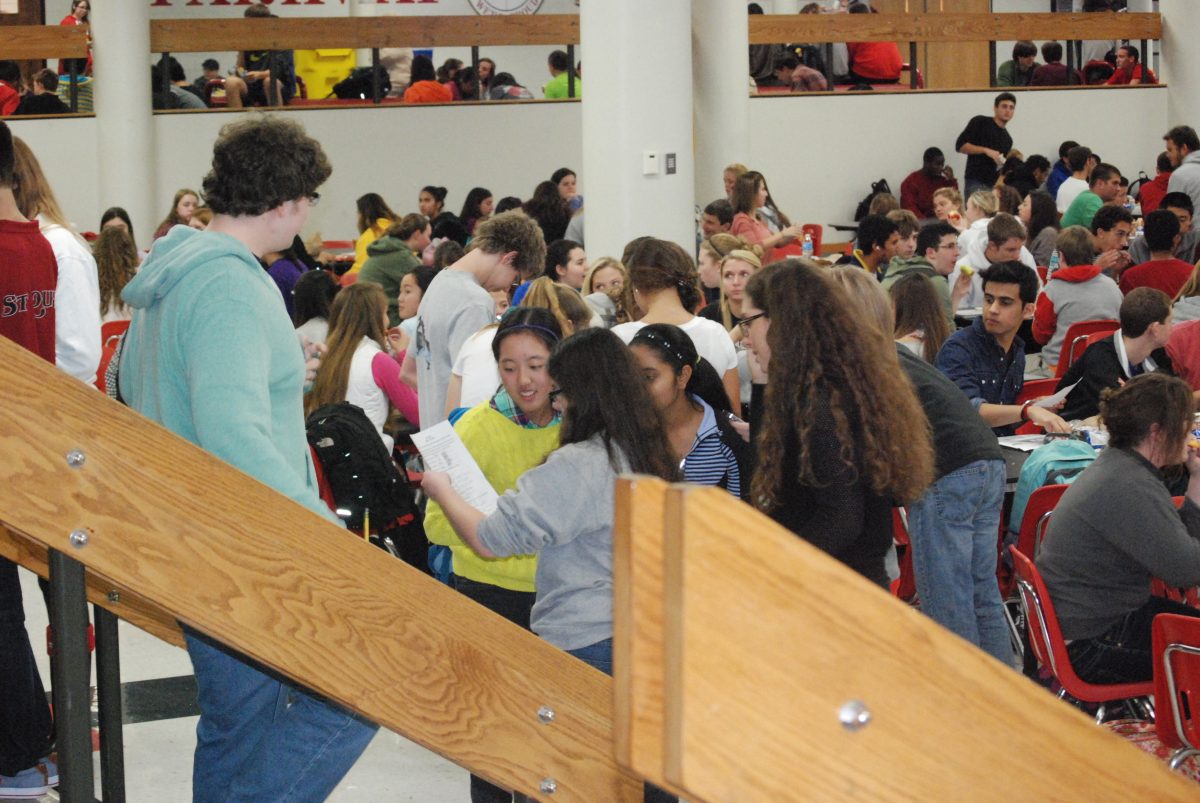One of three groups of students participating during third lunch. The rest of the students at lunch did not engage in the event. 