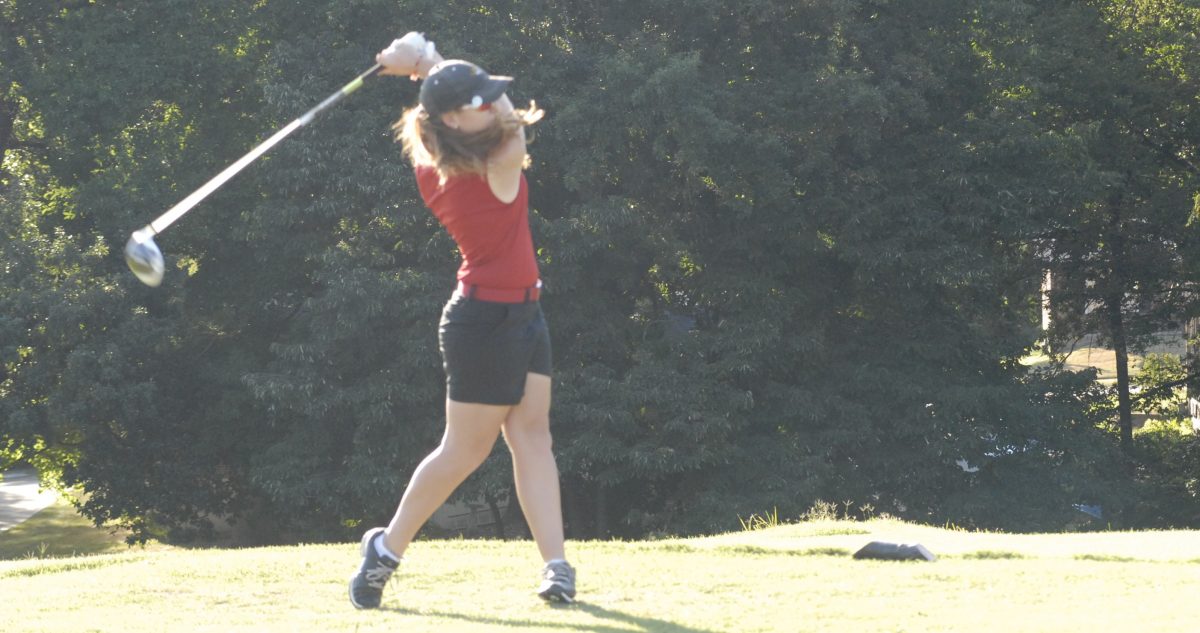 Leath hits a tee shot while in preparation for state tournament
