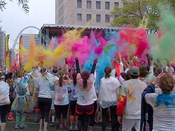 The color throw occurs at the end of each Color Run, where a concert is held for participants. Photo courtesy of Aaron Brickman.