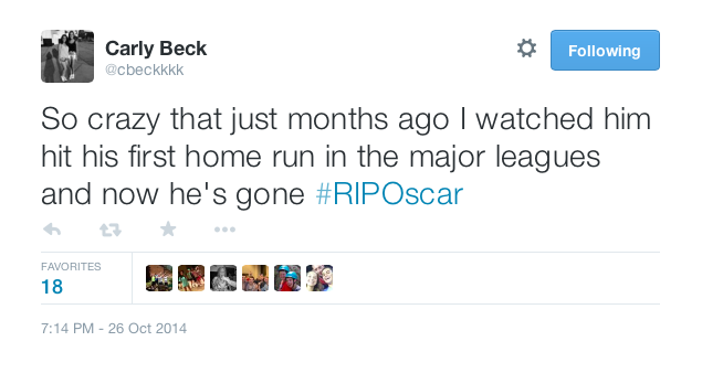 Senior Carly Beck tweeted in response to the tragic loss of Taveras Sunday night.