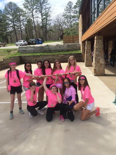 Lexie Winter and her cabin the Pink Monkeys at 6th grade camp. Photo by Ben Kraizer