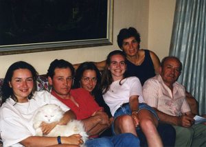Andrea Williamson with her host family. Left to right, Maite (the sister), Eduardo (Maite’s fiance), Virgina (the other sister), Williamson, the mother and the father.  (Photo by Andrea Williamson, 1997)