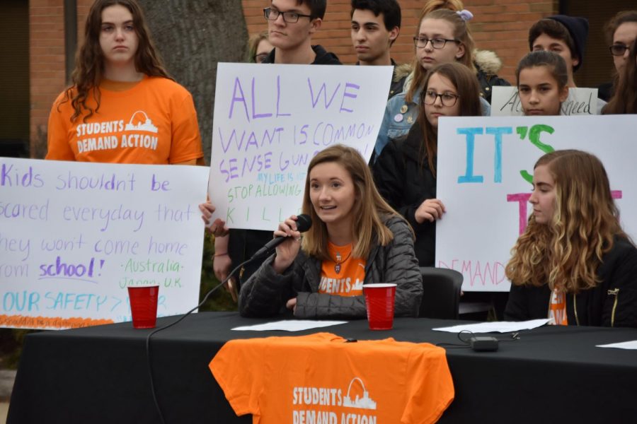 Senior+Hannah+Maurer+speaks+at+a+press+conference+hosted+by+Colts+Demand+Action.+