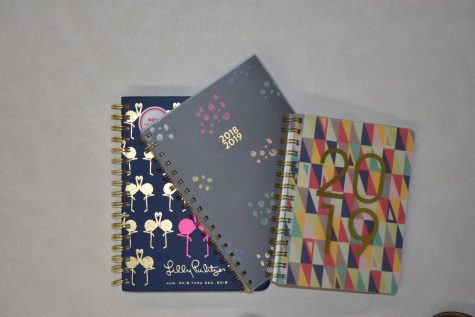 Assortment of planners students bought for the 2018-19 school year.