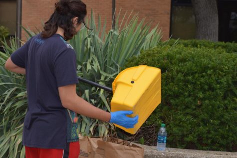 Freshman Victor Aceiro, came to help out at Beautification Day on Sept. 22, 2018. Photo by Melanie Gubernik and Julia Solomon.