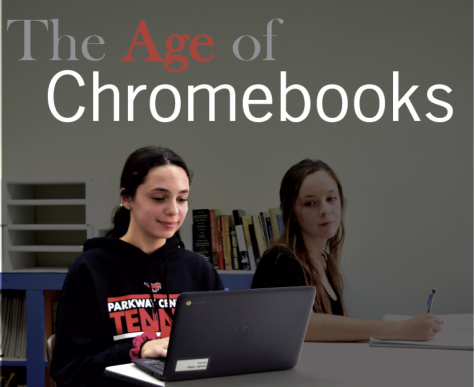 Haley Lander (9) works on her Chromebook while sister Lexie Lander (11) looks on. As a junior Lexie won't receive her own school-issued Chromebook unlike her sister.