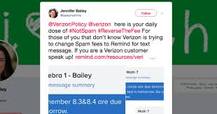 Tweet from a user https://www.chalkbeat.org/posts/us/2019/01/15/remind-teachers-and-parents-protest-verizon-texting-fees-reversethefee/