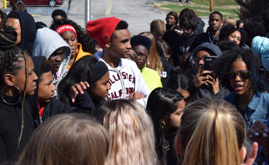 Parkway Central students walk out of class on March 27  and march to the Parkway School District Administrative Offices to protest the administrative response to a video posted on social media by PCH students that included racial slurs.  