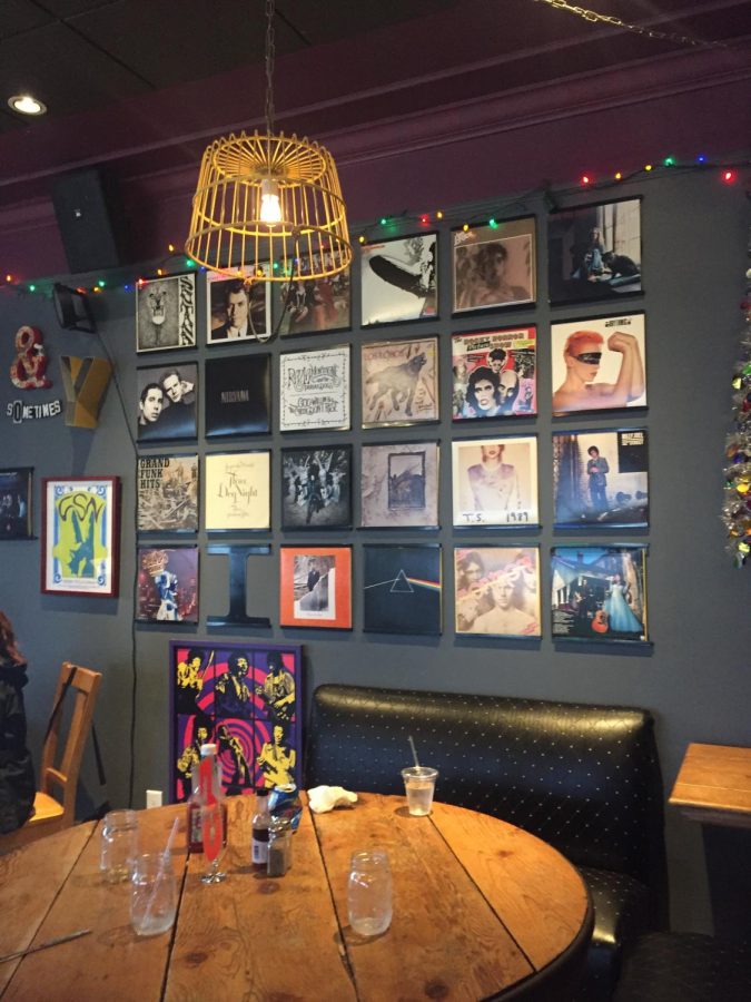 The impressive wall of album covers at The Wolf. March 30, 2019. Photos by Shoshana Weinstein.