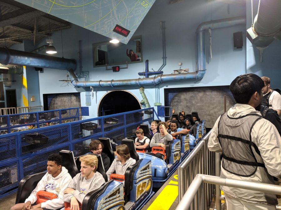 Students get ready to ride Mr. Freeze.
