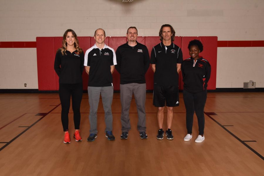 Girls basketball coaches from left to right: Stephanie Baker, Paul Hussman, Brian, Guilfoyle, Todd Beffa and Kalyah Moore