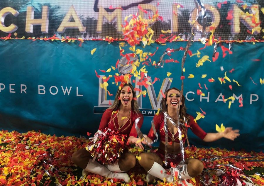 PCH alum Stefanie Hillhouse(right) with fellow chief cheerleader at the Super Bowl game after the Kansas City Chiefs won for the first time in 50 years. Photo provided by Stefanie Hillhouse.