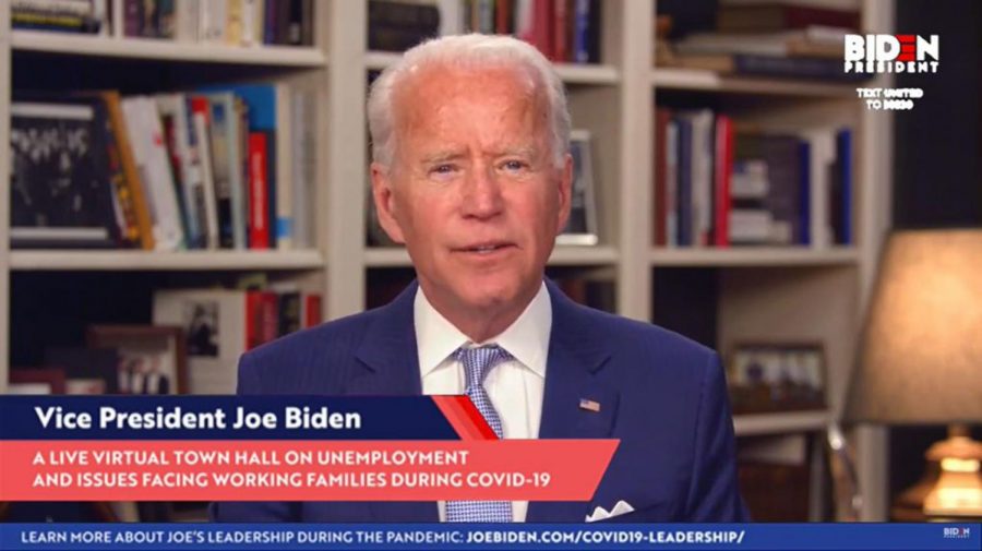 In this screengrab from Joebiden.com , Democratic presidential candidate and former U.S. Vice President Joe Biden speaks during a Coronavirus Virtual Town Hall from his home on April 8, 2020 in Wilmington, Delaware. Senator Bernie Sanders announced that he is dropping out of the Democratic presidential race leaving Biden as the presumptive Democratic nominee. (Photo by JoeBiden.com via Getty Images/TNS)