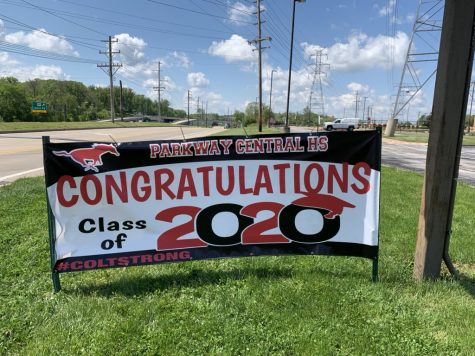 Parkway Central High teachers delivered signs and t-shirts to seniors, and admin put this banner sign up to honor seniors.  