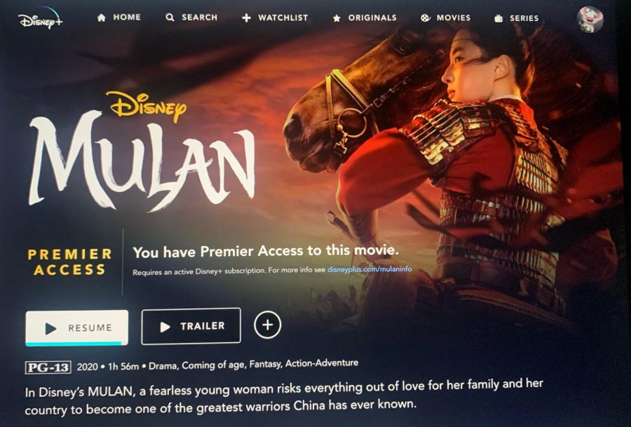 Mulan streaming and information page on Disney+ website.