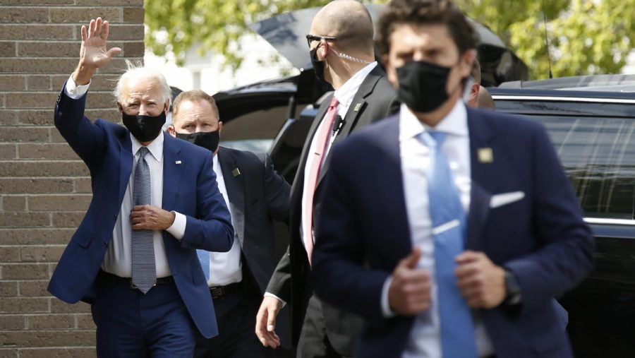 Democratic presidential candidate and former Vice President Joe Biden arrives at Grace Lutheran Church in Kenosha, Wisconsin, Thursday, Sept. 3, 2020.