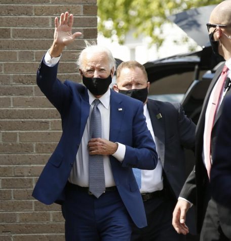 Democratic presidential candidate and former Vice President Joe Biden arrives at Grace Lutheran Church in Kenosha, Wisconsin, Thursday, Sept. 3, 2020.
