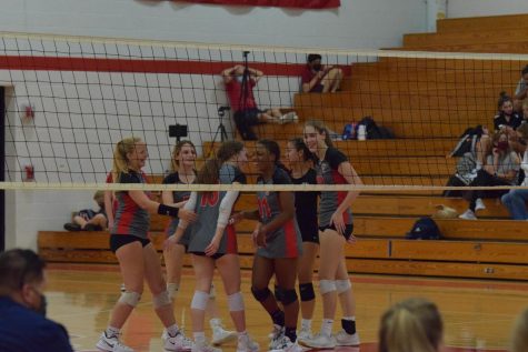 Varsity celebrates after point playing against Scckmen at Parkway Central High School 