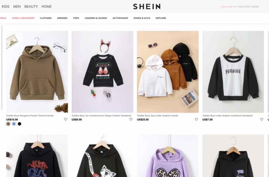 Shein’s current home page showcasing their new arrivals, including cheap apparel for the upcoming holiday season. The “New In” tab is constantly updated
with their daily new styles. Screenshot of Shein’s webiste.