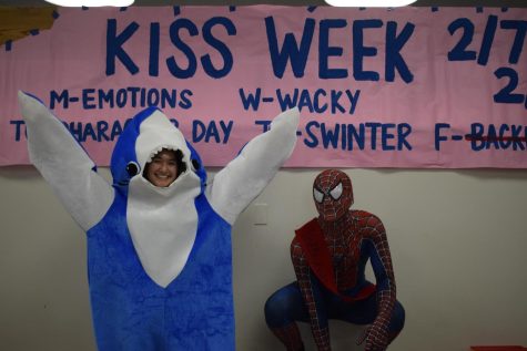 During Character Day, the second day of KISS Week, Carine Heller (12) and Nathan Rozanski (12) show off their costumes.