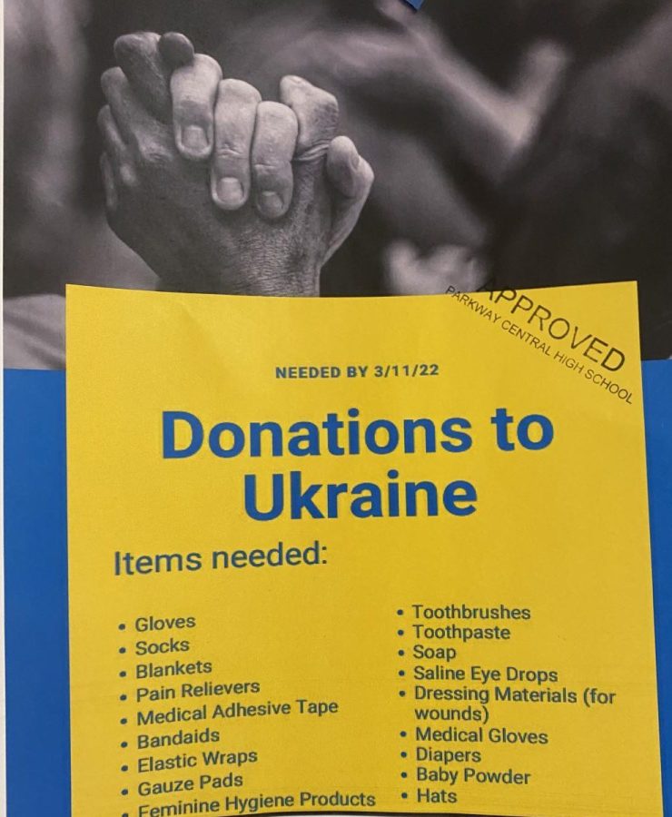 Parkway Central High school flier for Ukraine donation drive.