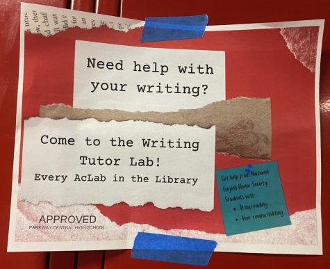 A poster for writing tutoring at Parkway Central High school by their NEHS.