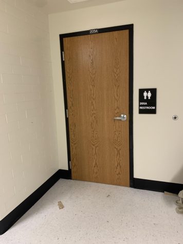 The gender neutral bathroom located in the hallway between P.E. and the upper commons.