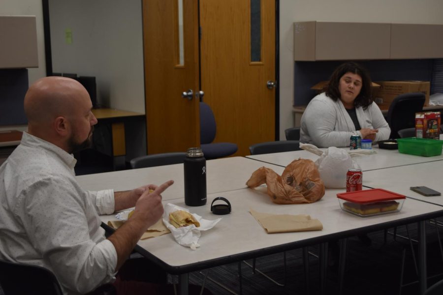 Christian Schaffer and Laura Hayes enjoy their conversation during lunchtime