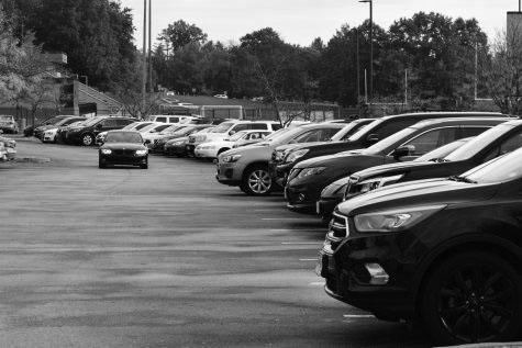 The parking lot during a school day