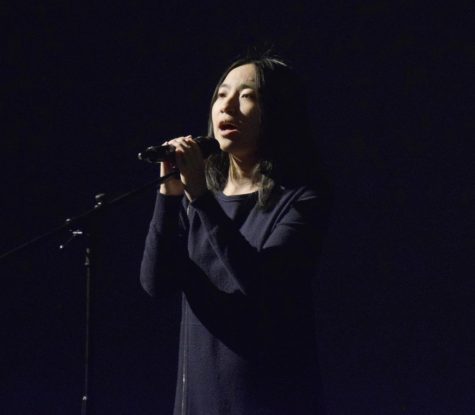 Junior Zoe Wang sings at the Cabaret Night.