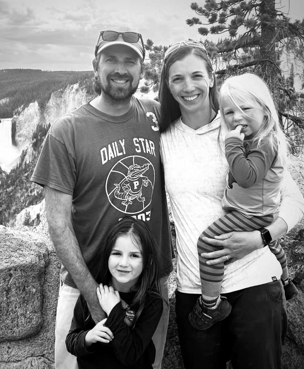 Jen and John Meyer with their children, Willow and Brooks, while traveling in Yellowstone. 