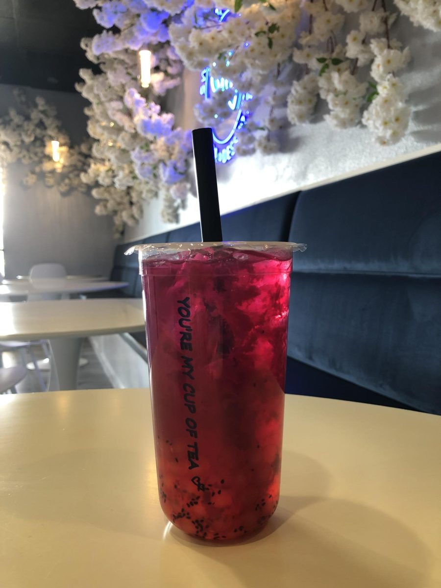 The Dragon Fruit Lemonade Tea and decor in Sweet Tapioca Cafe in Hilltown Village Chesterfield.