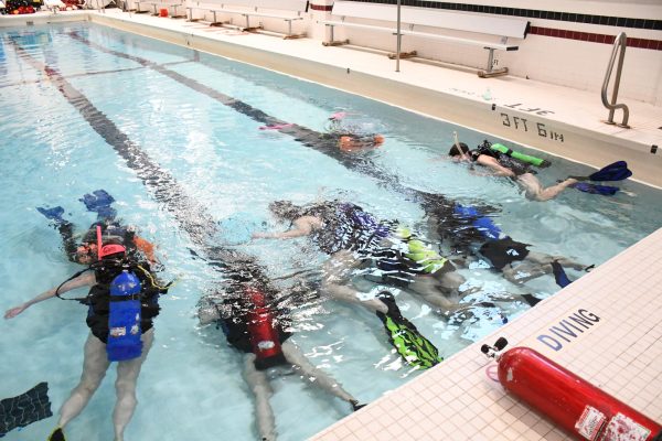 Students practice using equipment and breathing underwater during class Feb. 14. The classes are taught by Y-Kiki Divers. 