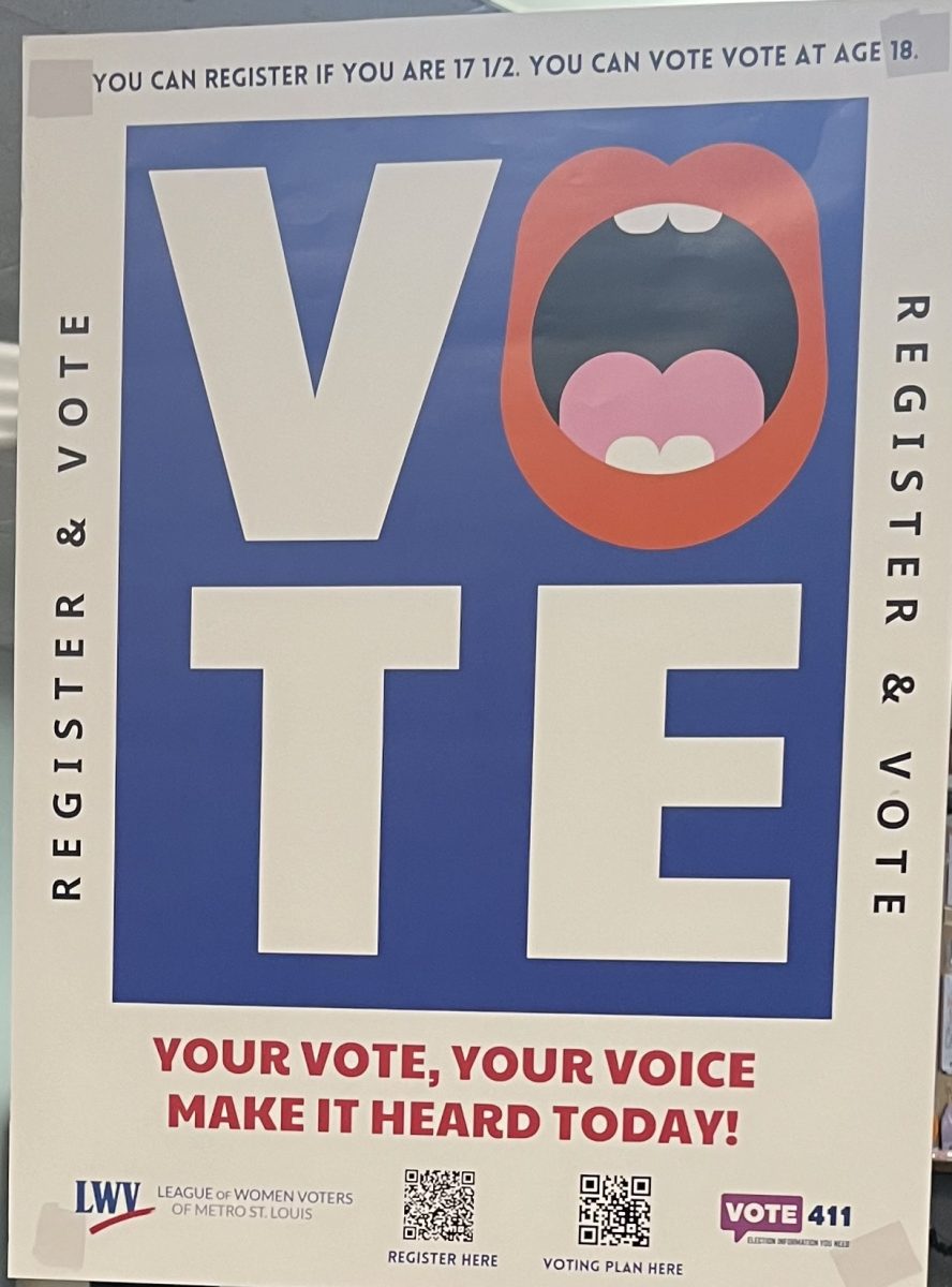 League of Women Voters of Metro St. Louis helps register 17 and-a-half year olds so they are eligible when they are 18 to vote during lunch at Parkway Central.