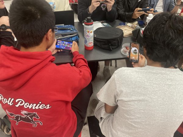 Brayden Chen (12) plays Brawlstars, a popular mobile game created by Supercell, during lunch. Anant Bhagat (12) scrolls through Tik Tok during lunch. 