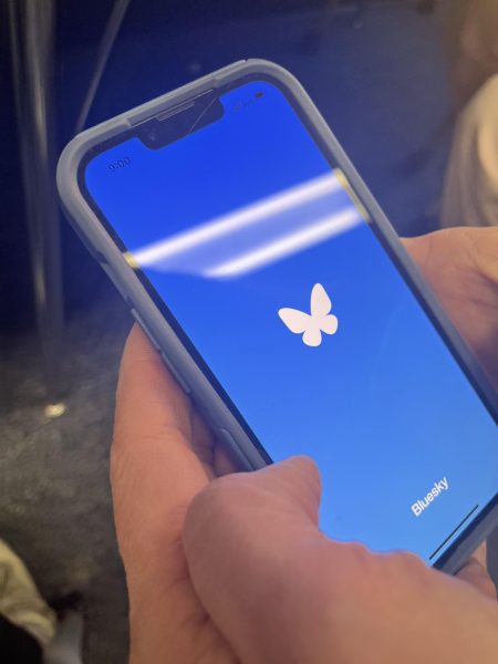 A teacher opens the BlueSky app. Photo by Hannah Bierman