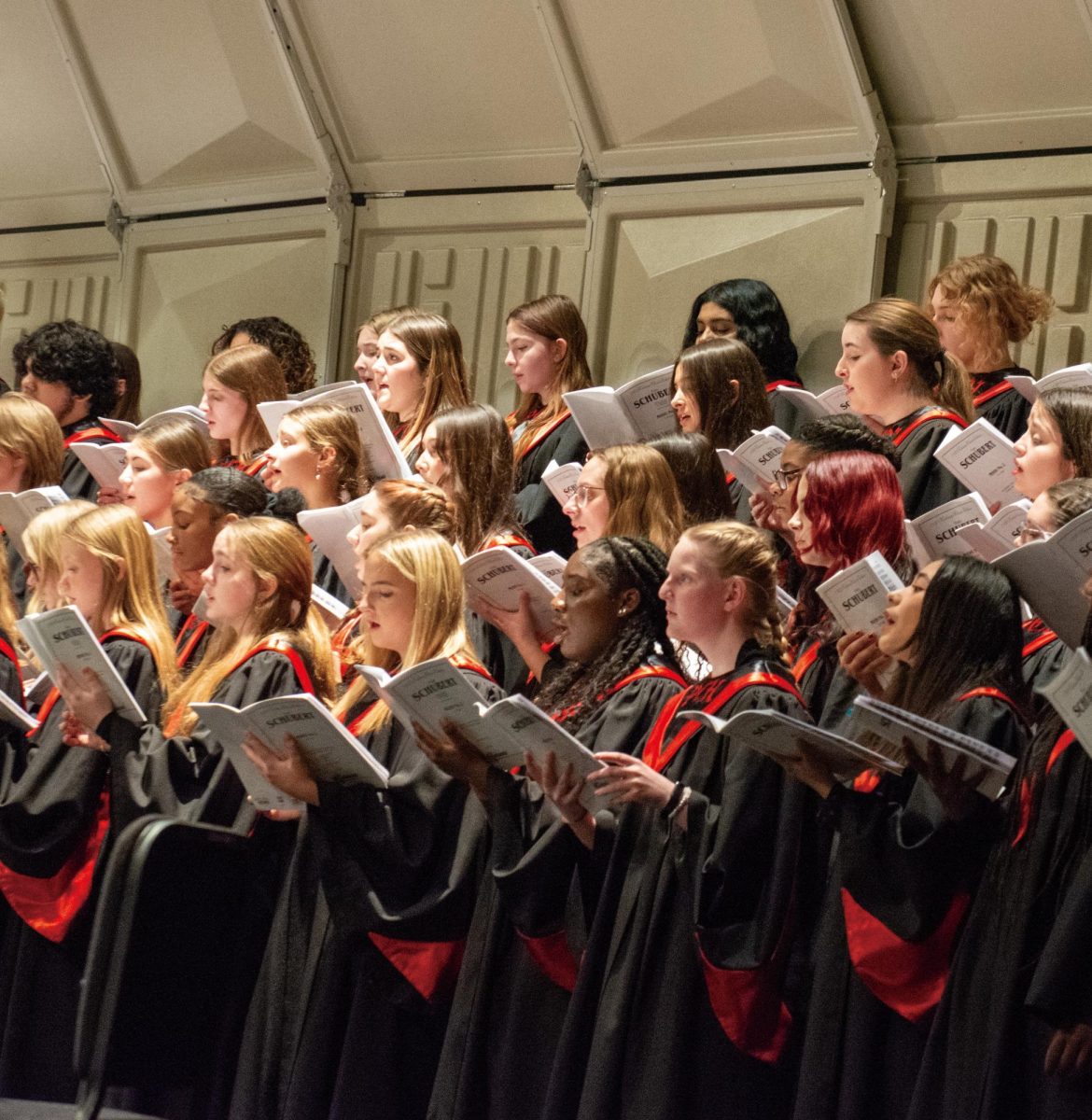 Parkway Central’s choir students sing during the concert. The choir performed Kyrie, Credo, Sanctus, Benedictus, Agnus Dei and Gloria, with several students singing the solo part in different pieces. 