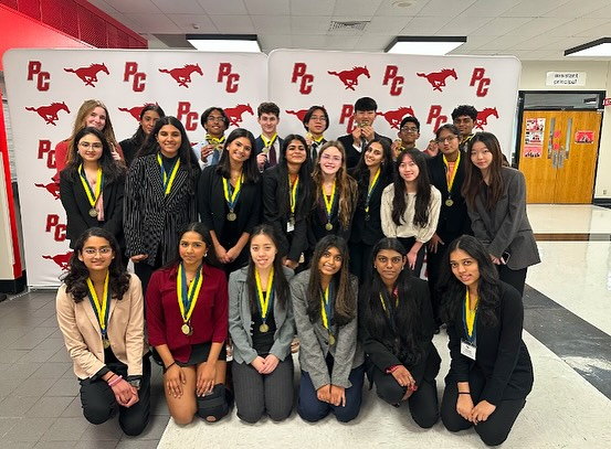 FBLA members celebrate their accomplishment at district leadershipo conference on Feb. 5. Photo courtesy of Serena Huang