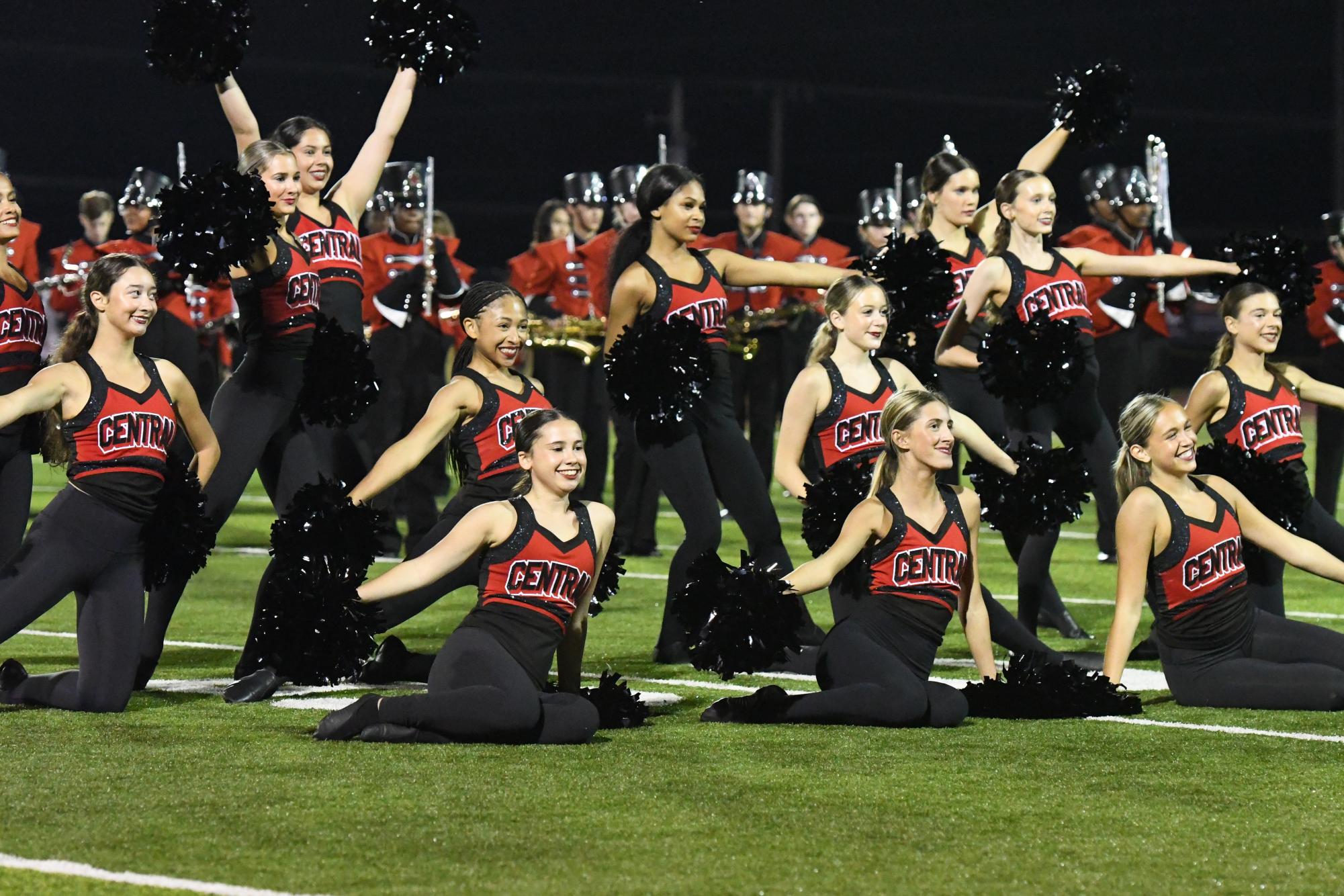 The dance team poses to finish their halftime performance at a Parkway Central Football game.