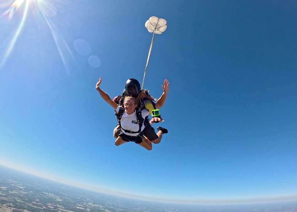 Senior Olivia Magruder mid-skydive on Sept. 17. "It was an awesome and fun [experience]," Magruder said. 