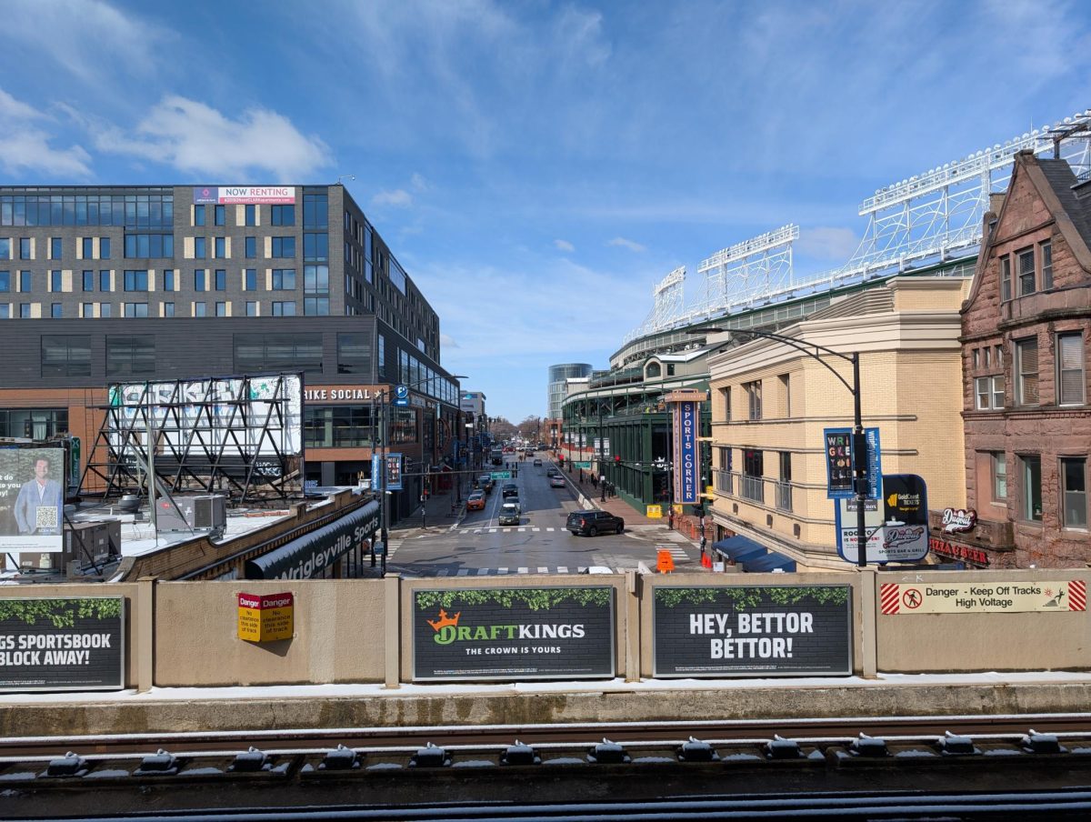 DraftKings advertisements are posted on the sides of the Addison Chicago 'L' Red Line station next to Wrigley Field on March 20. DraftKings Sportsbook opened a location within Wrigley Field at the beginning of the 2025 MLB season.