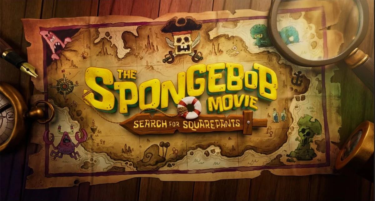 Title card for “The SpongeBob Movie: Search for SquarePants”. Features caricatures of SpongeBob, Patrick, Squid-
ward, & Mr. Krabs. Courtesy of Nickelodeon.
